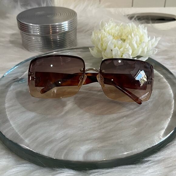 NEW Fantas-Eyes Y2K Rimless Square Oversized Tortoise Gradient Sunglasses NWOT - Picture 10 of 14